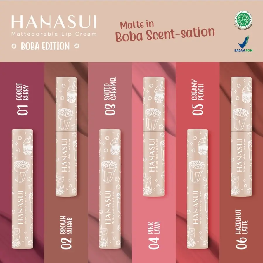 Hanasui Mattedorable Lip Cream Boba Edition Berry Bibir Brown Creamy Hazelnut Lasting