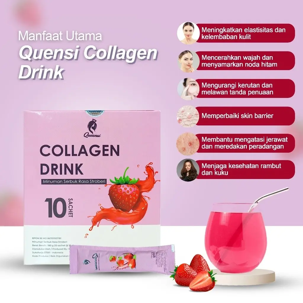 Queensi Collagen Drink Minuman Colagen Bubuk Mencerahkan Merawat & Pemutih Kulit Tubuh 100% ORIGINAL