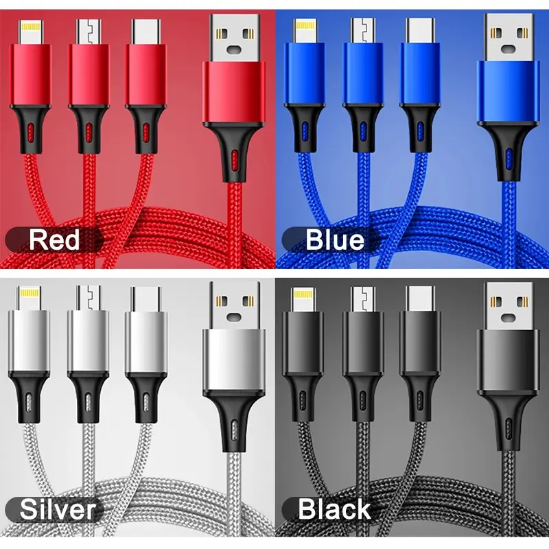 Cáp sạc đa cổng USB Type C Micro USB, Toocki, 3 trong 1, Nhiều cổng USB, Dây sạc USB-C, Dây điện thoại di động, Tương thích với iPhone, Huawei, Xiaomi, Samsung S10 3