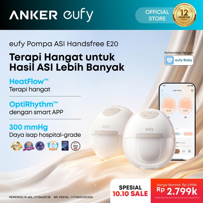 Gambar Anker eufy E20  Pompa ASI Pintar Elektrik Handsfree dengan Terapi Hangat HeatFlow/ Handsfree Breast Pump Heating Function/Wireless Smart Breast Pump - T6060 dari Anker eufy Indonesia Kota Administrasi Jakarta Utara Tokopedia