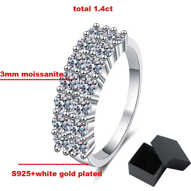 Smyoue 1.4CT 0.7CT 3mm Moissanite Ring for Women Half Enternity Diamond Band S925 Sterling Si er Plated White Gold Ring GRA