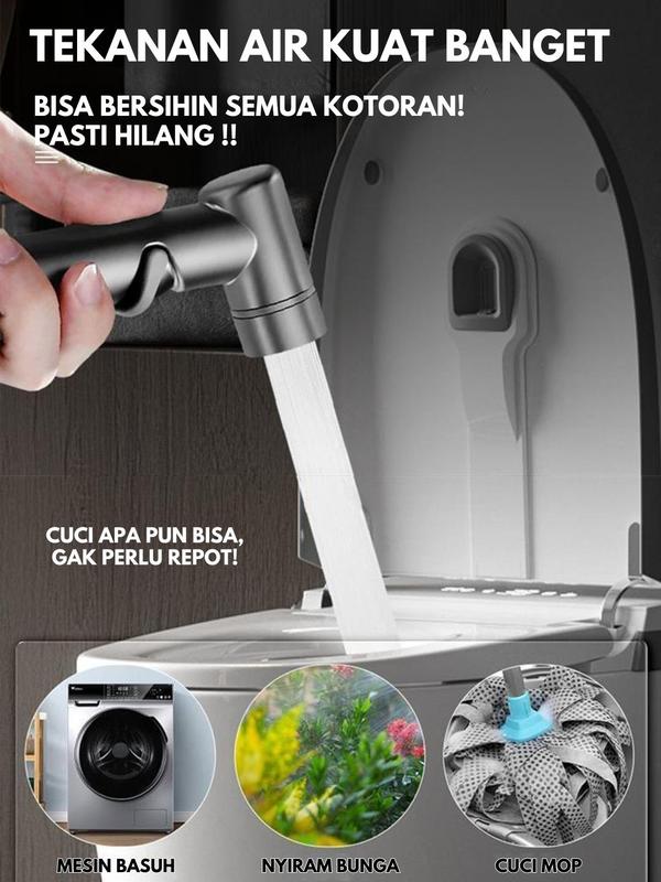 Kran Cabang dan Jet Shower SUS 304 Toilet Hitam Matte 1/2 Inch dengan Selang 1.5M Kran Air Double Kran Washing Machine Bidet Spray 1