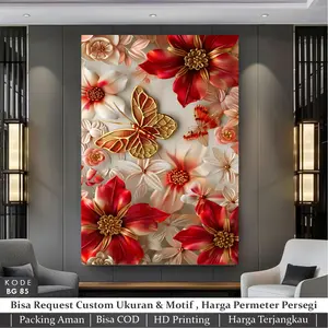 Stiker Wallpaper Dinding 3D Kekinian Stiker Bunga 3D Merah Kupu Kupu Cantik Untuk Ruang Tamu Terbaru Murah Wallpaper Mewah Harga Terjangkau