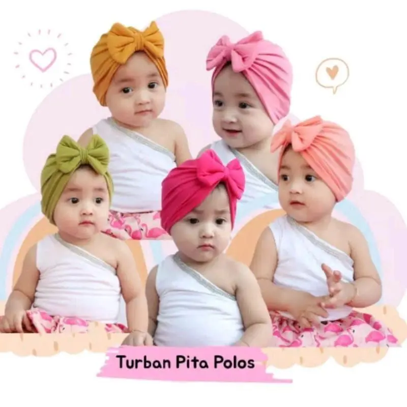 ISI 5 Turban Kupu bayi dan anak [Hijau, Kunyit, Pink, Peach, Fanta] Perempuan