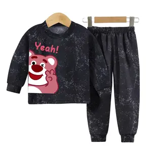 Set Piyama Panjang Anak Bayi Lotso Bear Pink Baju Tidur Balita Perempuan Laki Usia 0-4 Tahun