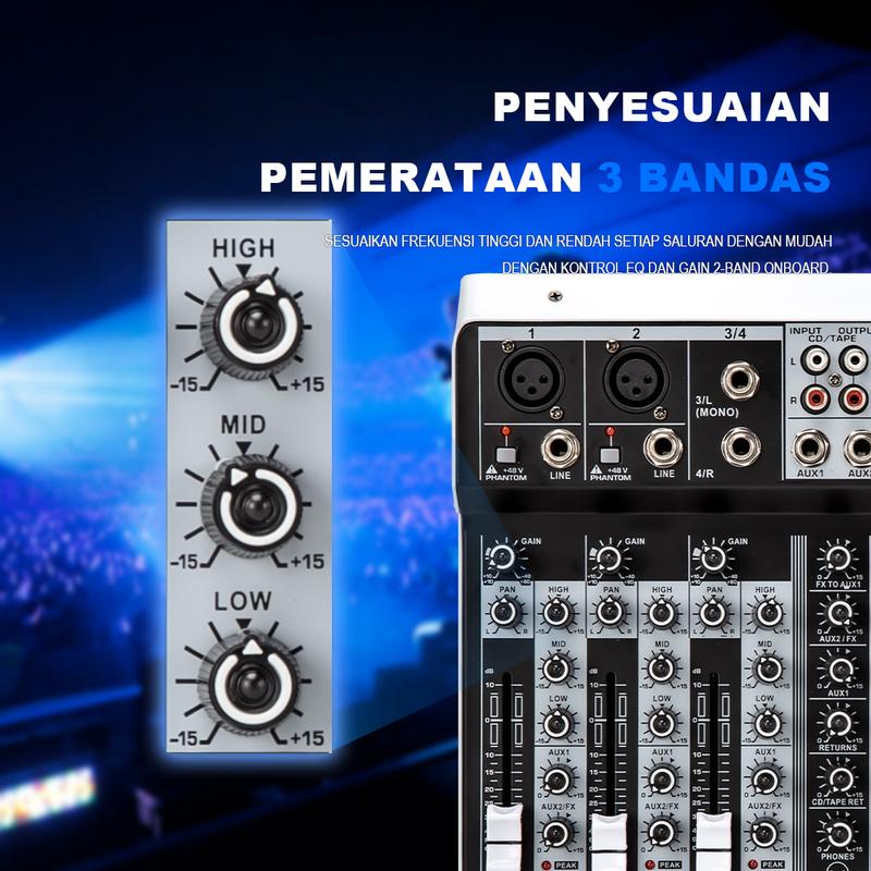 BOMGE 4/6 Channel Audio Interface Sound Board Mixing Console 16-Bit 99DSP DJ Mixer Audio Reverb Effect +48V Phantom Bluetooth Studio Audio Mixer For Karaoke Studio Streaming 6