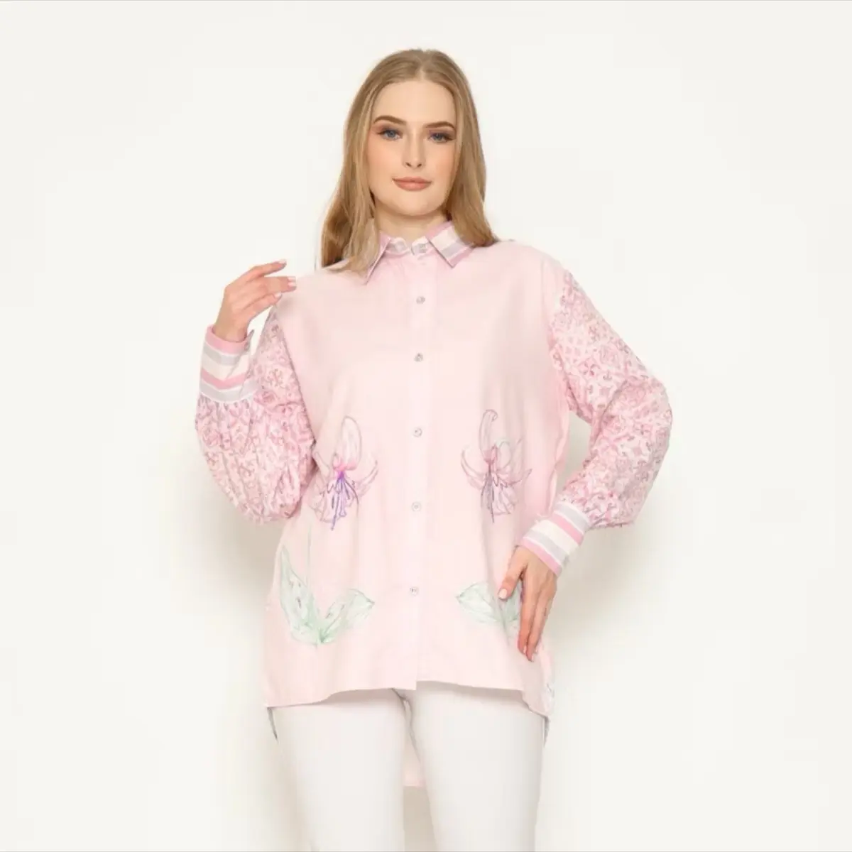 kemeja flower | atasan kemeja wanita | kemeja premium Panjang