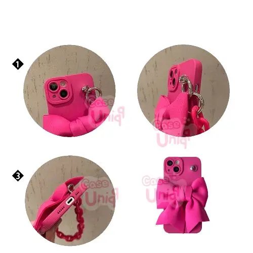 CASEUNIQQ Case Lanyard Set 2 Tali Fuschia Pink Ribbon Casing HP Softcase Compatible with iPhone ada series 16 PRO PROMAX PLUS 7