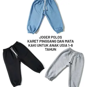 Celana Jogger Polos Karet pinggang dan mata kaki Bahan flecee/Tery Untuk Usia 1-6 tahun