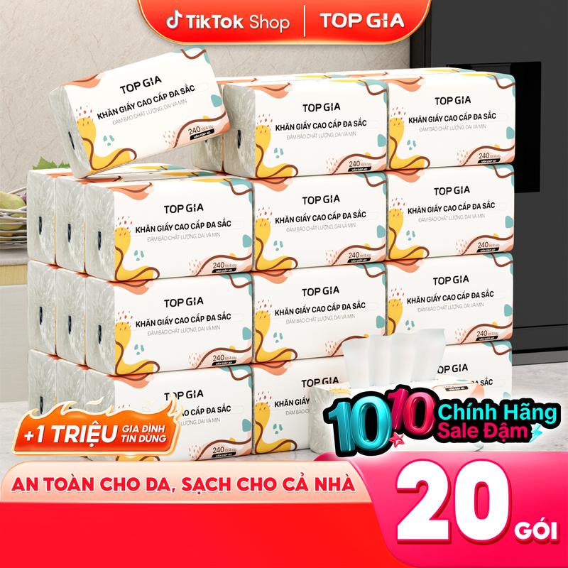 (HN5) Thùng 20 gói giấy ăn đa sắc TopGia, Khăn Giấy đa sắc Giấy Vệ Sinh. LHN (VH1]