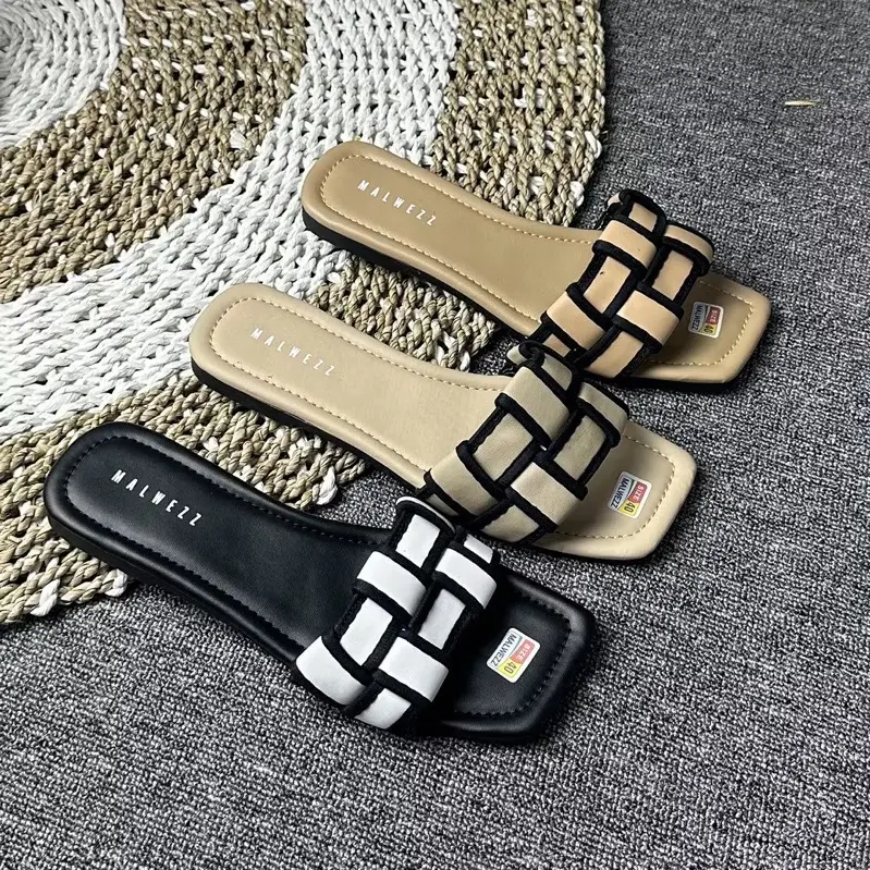 ￼Malwezz Sandal  Flat Platform Wanita Korean style Anyam Tali Silang 2024  Shoes Sendal Cewek Selop Karet Perempuan sandal  jelly 6
