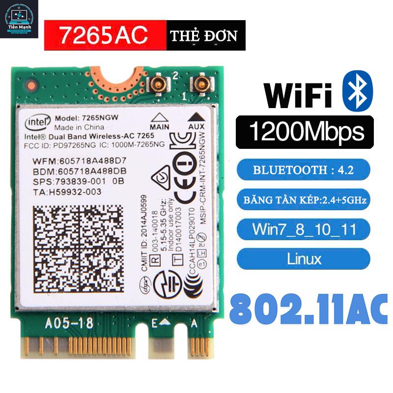 Card WIFI 5 INTEL AC 7265 băng tần kép 2.4/5GHz tích hợp Bluetooth 4.2 chính…