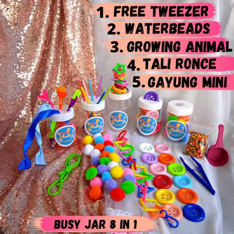 Mainan Montessori Sensory Busy Jar 8 IN 1 Motorik Sensorik Play Mainan Edukasi Balita Anak