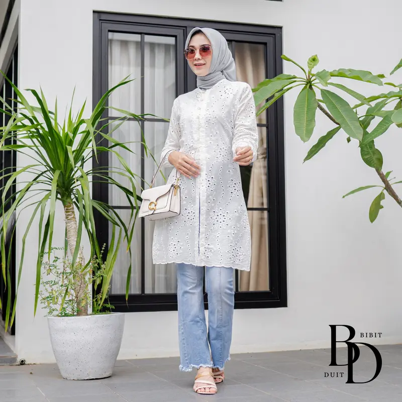 Chea tunik cotton bordir/tunik kondangan/tunik lebaran/ Tunik Katun Bolong   Atasan Wanita Motif Random Remaja 0