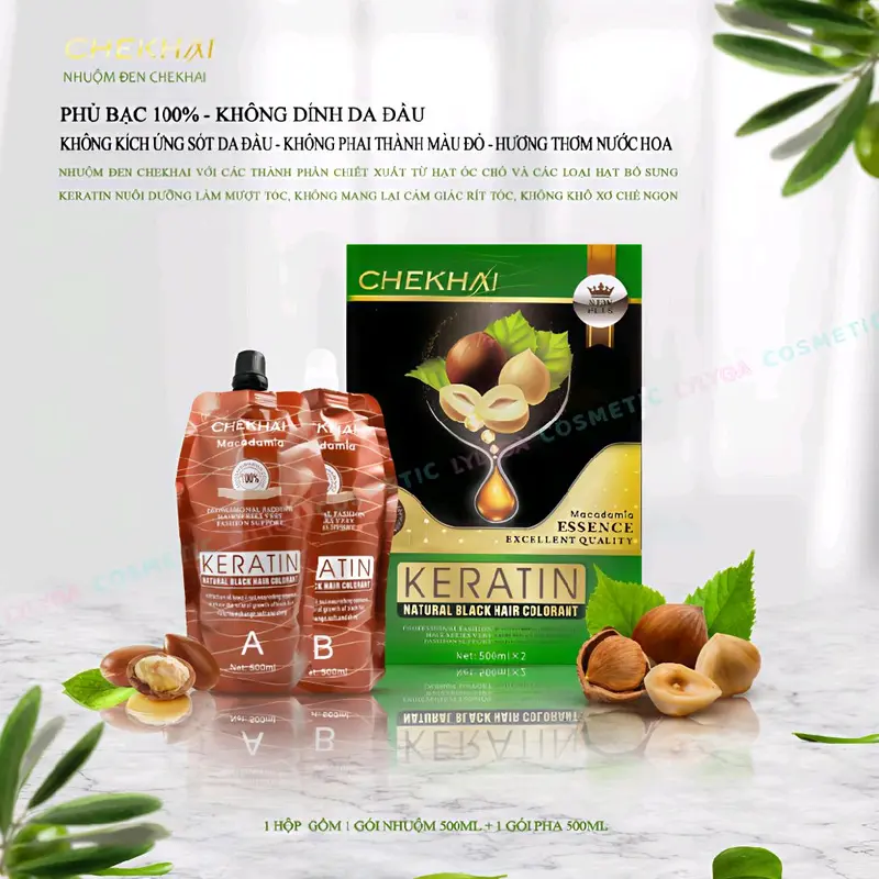 Nhuộm Phủ Bạc Keratin CheKhai 1000ml Có Hai Màu Nâu Và Đen Nhuộm Tóc Đổi Màu Tóc Nữ Chính Hãng 6