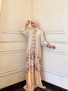 Hiraja - Gamis Farasa Bahan Marina Silk Twil Full Kancing Digital Printing Mewah Elegant