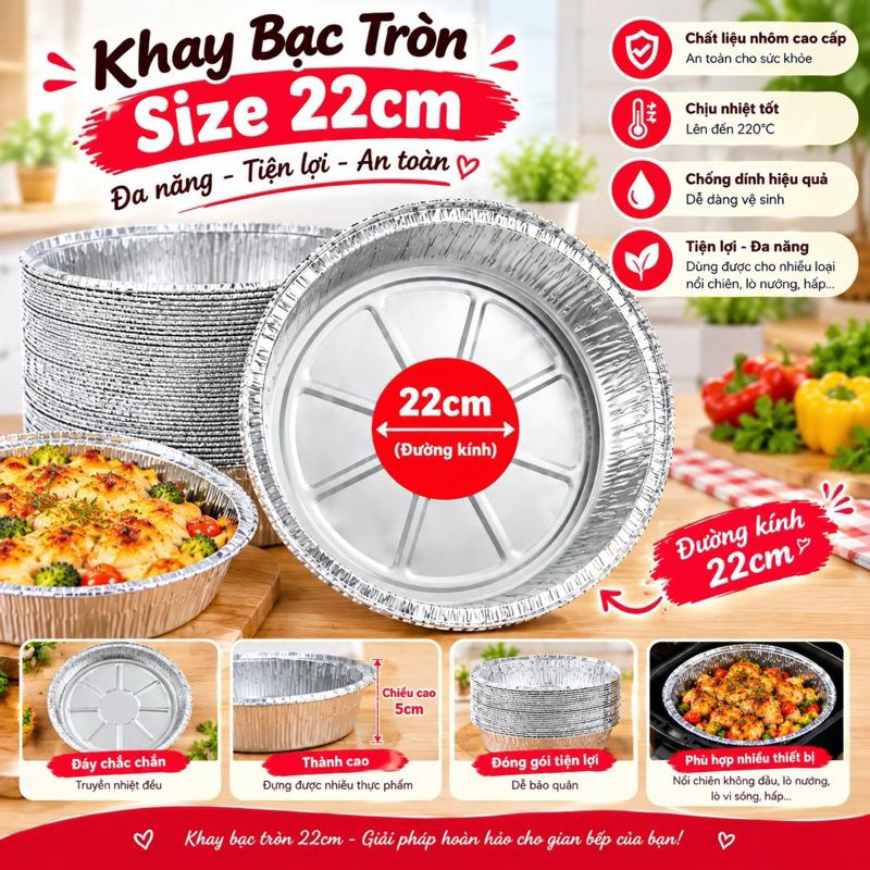 [COMBO 100 Khay sz 22cm] Bát bạc nồi chiên không dầu ,Lò nướng, Chất liệu lá nhôm nguyên chất,Đựng thức ăn tiện lợi mọi nhà