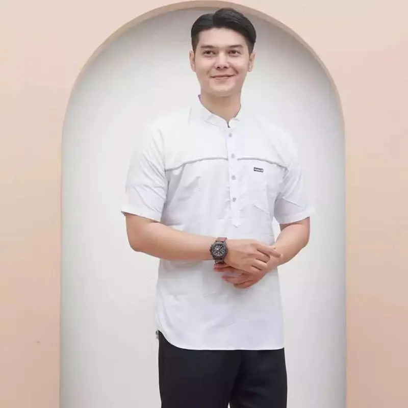BAJU KOKO KURTA KHALID LENGAN PENDEK BAHAN FULL KATUN Muslim Pria dewasa 4
