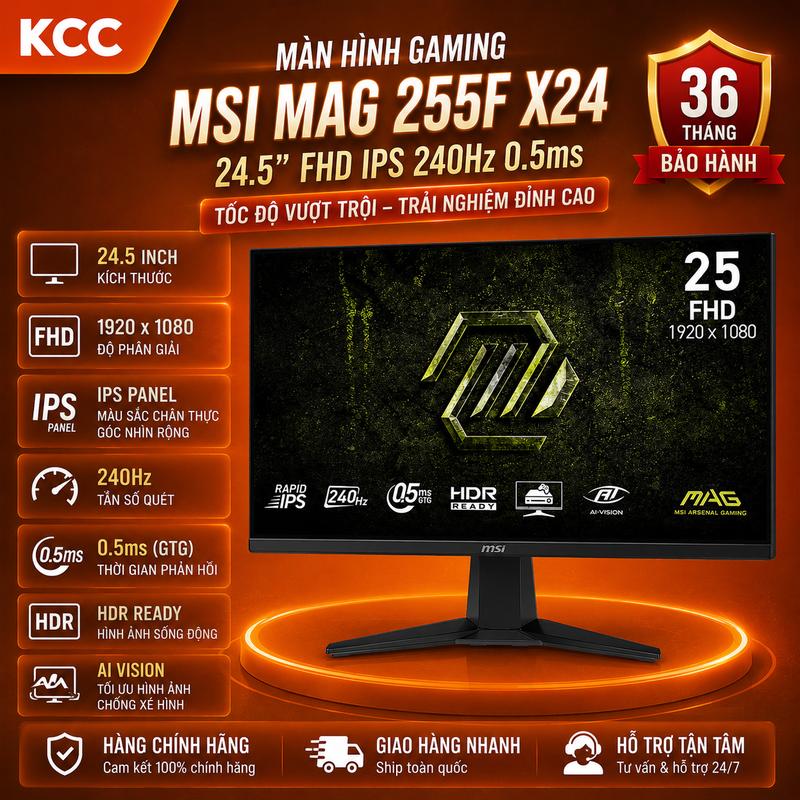 MÀN HÌNH GAMING MSI MAG 255F X24 24.5 INCH FHD RAPID IPS 240Hz