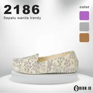 ORION.ID  SEPATU 2186 Wanita Terbaru Slip on Motif BUNGA - Woman Shoes Import Flat Comfort and Ballerina Women shoes - Merah FULL Karet