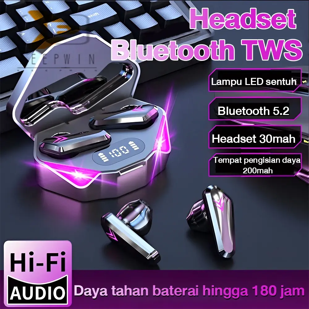 KEEPWIN Earphone Bluetooth TWS X15 Gaming Headset Bluetooth LED Smart Display Headphone Nirkabel Tahan Air Hifi Stereo Earbud Headset dengan Mikrofon