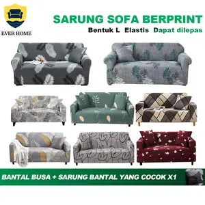 Sarung Sofa Elastis Berprint Bentuk L Universal Dengan Sandaran Tangan Pelindung Furnitur Kain Super Stretch Fit Cocok untuk Sofa 1/2/3/4 Kursi