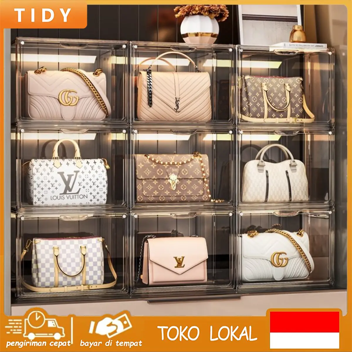 [COD 24h shipping] Tidy Tribe Drop Front Plastic Kotak Akrilik Aesthetic/ Popmart Display Storage Box/ Kotak Penyimpanan Sepatu Boxes / Tas Storage Boxes/ Mainan Kotak tampilan/ Book Organiser Display Box/Dapat ditumpuk