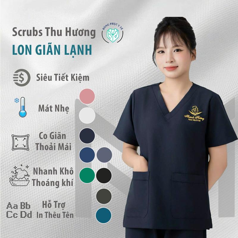 Bộ Cổ Tim SCRUBS vải LON LẠNH áo điều dưỡng bác sĩ top phòng khám scrub scotim