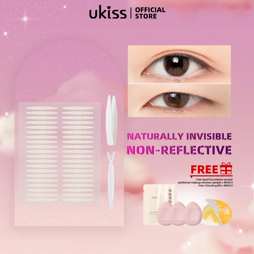 UKISS Double Eyelid Tape Lace Self-Adhesive Natural Invisibility 240 Pcs/Bag With Tweezers+Y-shaped fork Tool