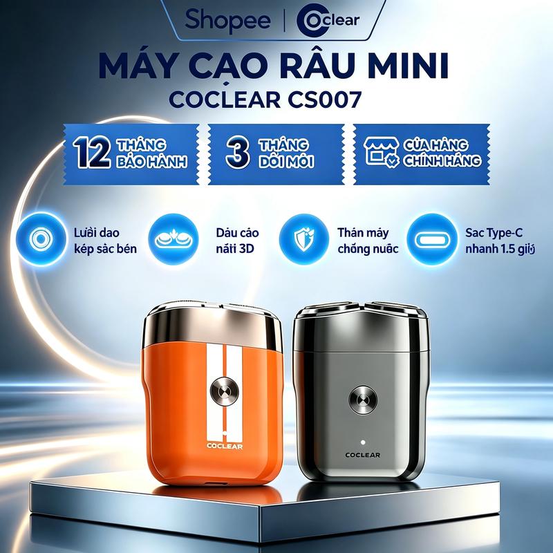 [NEW] Máy cạo râu mini coclear CS007 toàn thân có thể rửa nước, sạc nhanhType-C 1.5 giờ, khóa du lịch thông minh. Bảo hành một năm