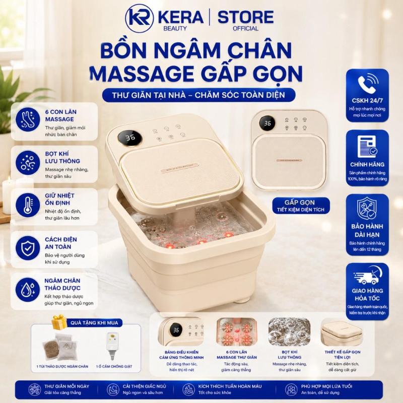 Bồn Ngâm Chân Massage Tự Động Gấp Gọn Sera Cao Cấp - Tặng Ổ Cắm Chống Giật…