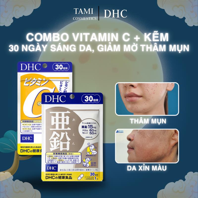Combo Thực phẩm bổ sung sức khỏe DHC Kẽm + VITAMIN C hỗ trợ sáng da, giảm mờ thâm mụn - 30 ngày