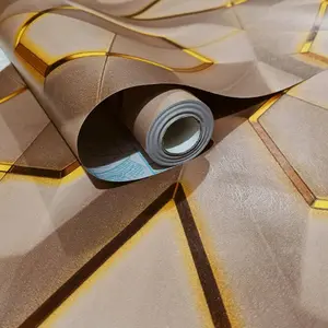 Wallpaper Sticker Dinding GEOMETRIS 3D Coklat Muda Coklat Susu Abu Tua Abu Muda Putih Abu Dekorasi Dinding Ruang Karaoke Kafe Ruang Tamu Mewah Elegan Kekinian Kertas Pvc