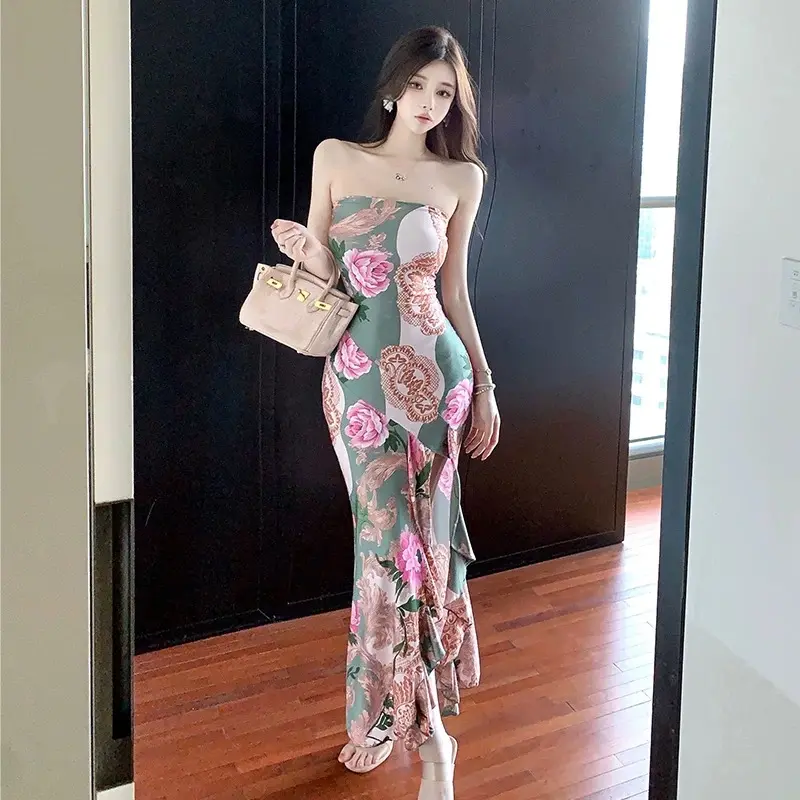 strapless open back dress Lace Hot Pink Prom Dresses 2025 Mermaid V Neck Long Formal Dress Hot Pink / US18W main image 1