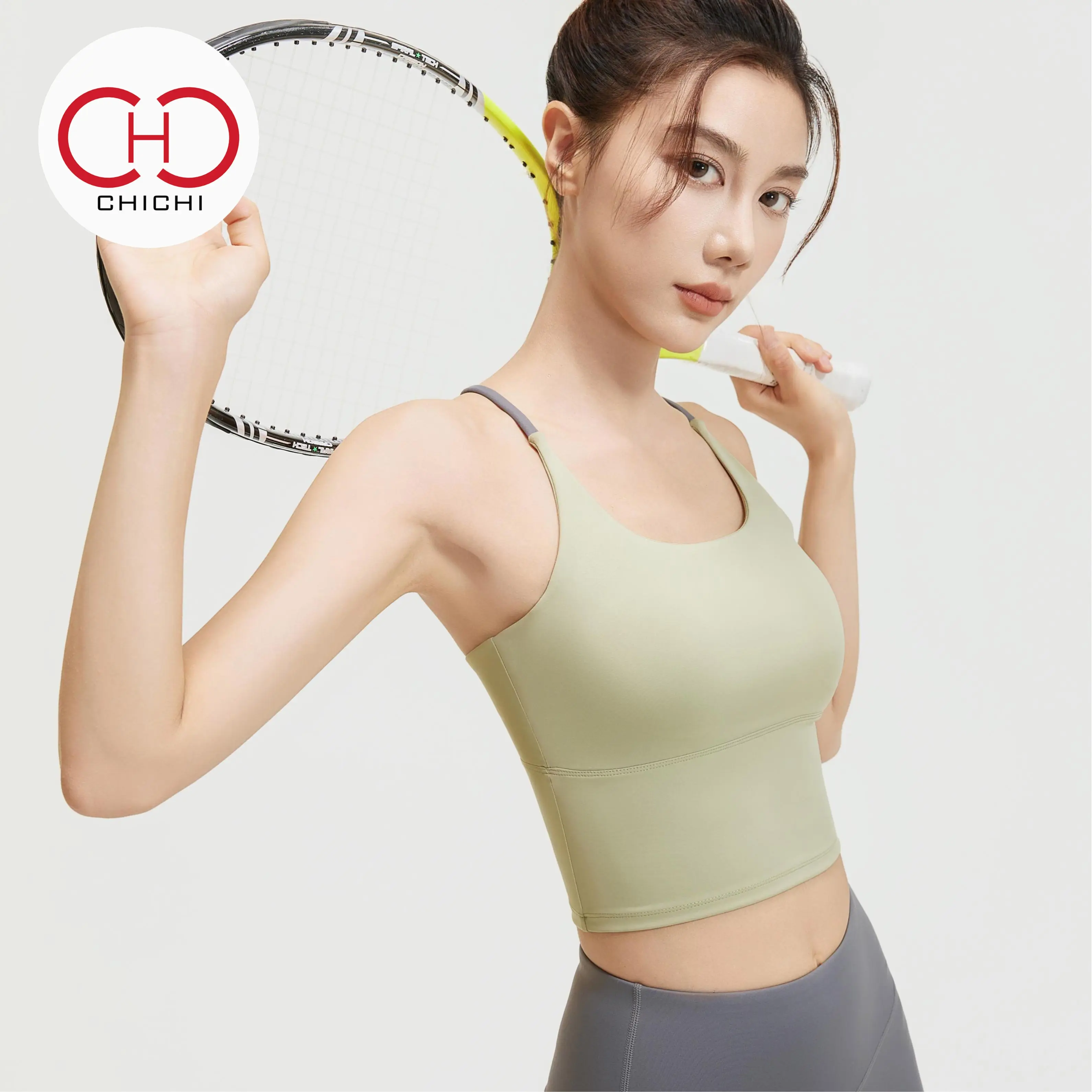 CHICHI Nude Sports Vest High Elasticity Belt Chest Pad Yoga Tennis Fitness Women Bra-free Top Tight Running Cycling Climbing Gym Dance Training