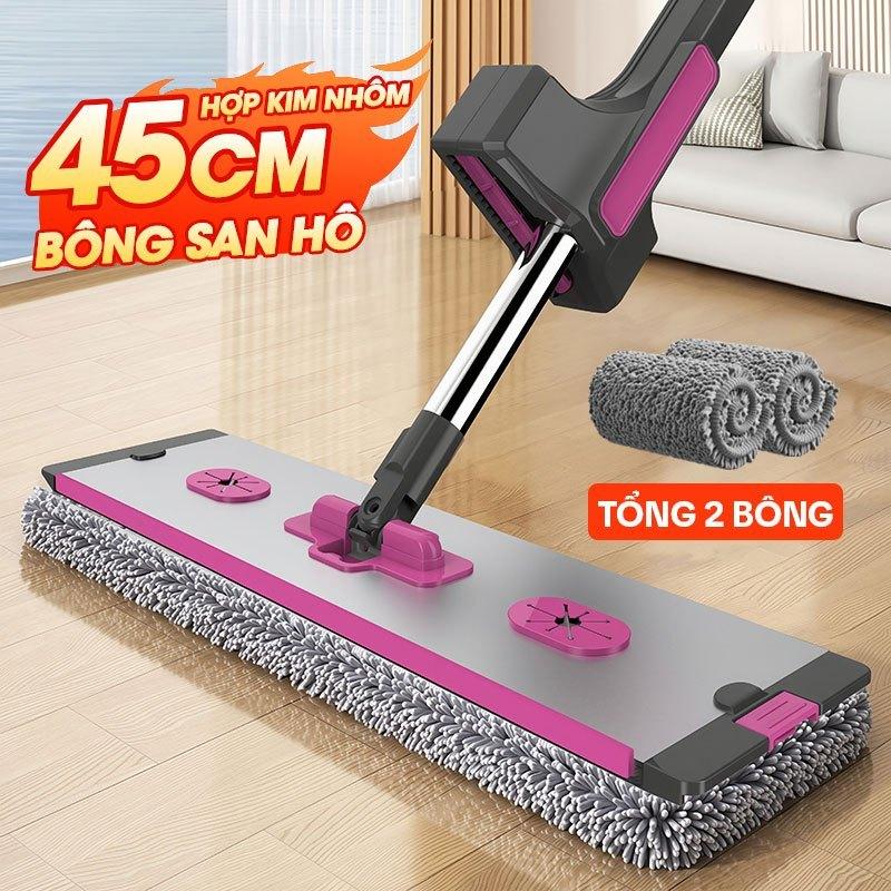 Cây Lau Nhà Tự Vắt BẢN RỘNG 45CM, Chổi Lau Nhà Tự Vắt Thông Minh Xoay 360 Độ, TẶNG KÈM 2 Bông Lau