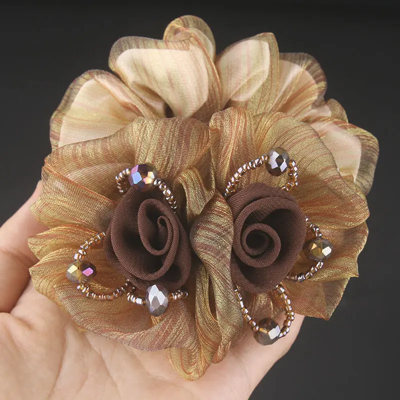 Băng Đô Hoa, Phong Cách Hàn Quốc, Thanh Lịch, Dây Buộc Tóc Scrunchie Lưới, Đầu Sợi, Buộc Tóc Hoa, Băng Đô Dây Cao Su, Dành Cho Nữ 3