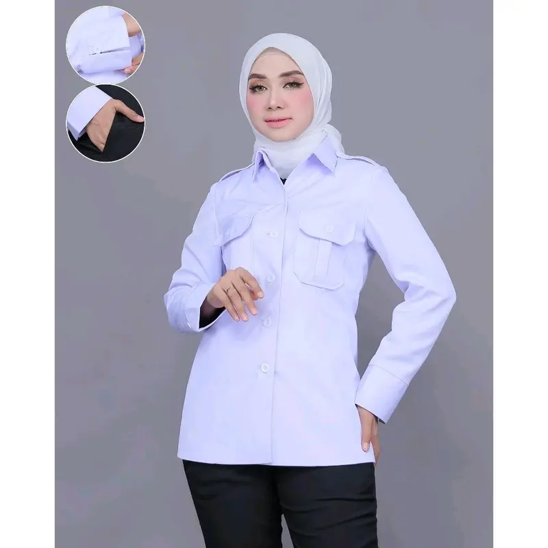 Kemeja Putih Wanita Seragam Dinas Saku Atas 4