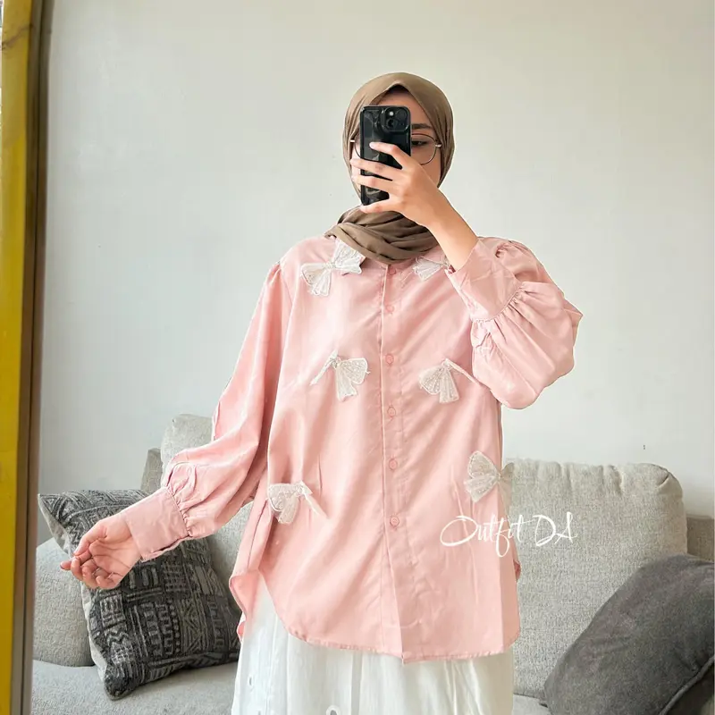 LISA SHIRT - Atasan Kemeja Variasi Pita Model Coquette Kancing Outfit Boutique 4