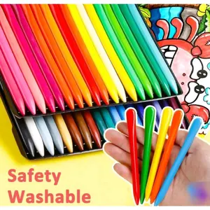 Crayon Anti Kotor Tidak Mudah Patah Isi 24 Dan 36 Pcs / Crayon Anak Triangle Non Toxic Waterproof Mewarnai Stationery