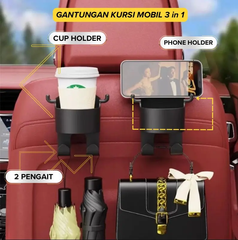 [PROMO] Cup Holder Botol 3 In 1 Tempat Minum || Hanger Kursi Mobil | Gantungan multifungsi || BISA COD 0