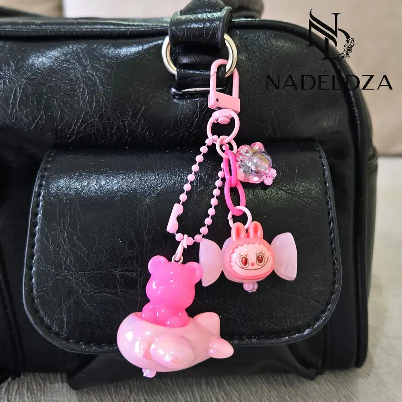 Nadeldza Mini Strap Chain Bag Charm Labubu Pesawat / Gantungan Tas Hp Karakter Labubu Lucu 1