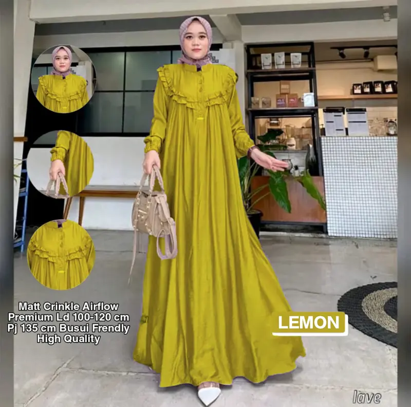 COD !! Gamis Wanita Crinkle Airflow Premium Kekinian - Gamis Polos Jumbo 3