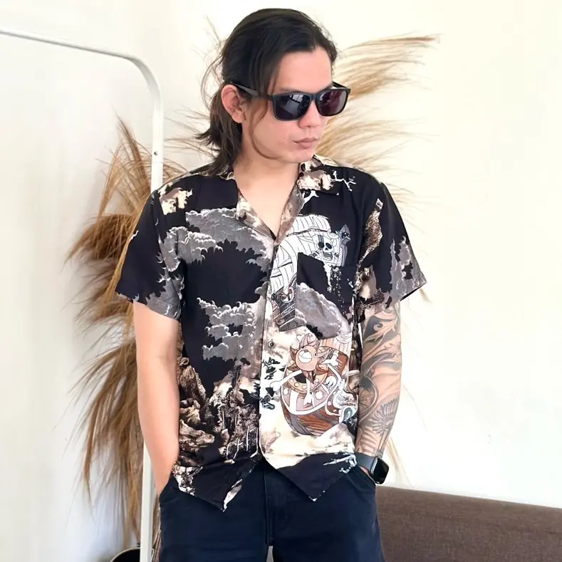 NRKY kemeja pria anime one piece  lengan pendek bahan adem cocok untuk cowok cewek Baju Hem Motif 2