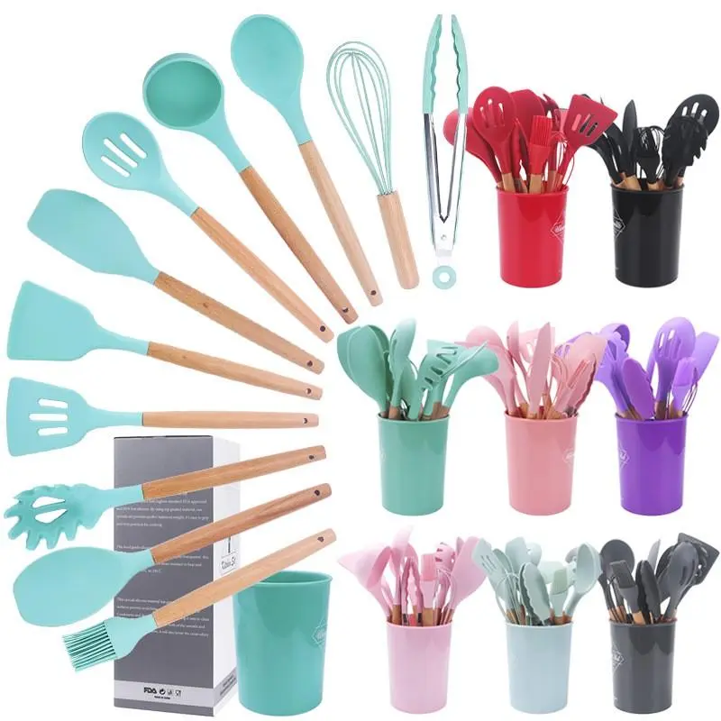 【12 SHOP】12pcs silicone utensils cooking sets non-stick cookware set kitchen accessories kitchen Tools Senduk Silicone Viral Kitchenware Handle setdapurmasak