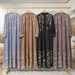 Gamis Crinkle Airflow Kombinasi Motif Terbaru Dress Muslim Wanita Busui Kekinian Viral