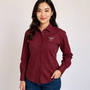 Kemeja fit body Slimfit Strip Salur Fitt Wanita Wispie Formal Nyaman Kemeja Salur Pita Kerja Garis Bordir Katun