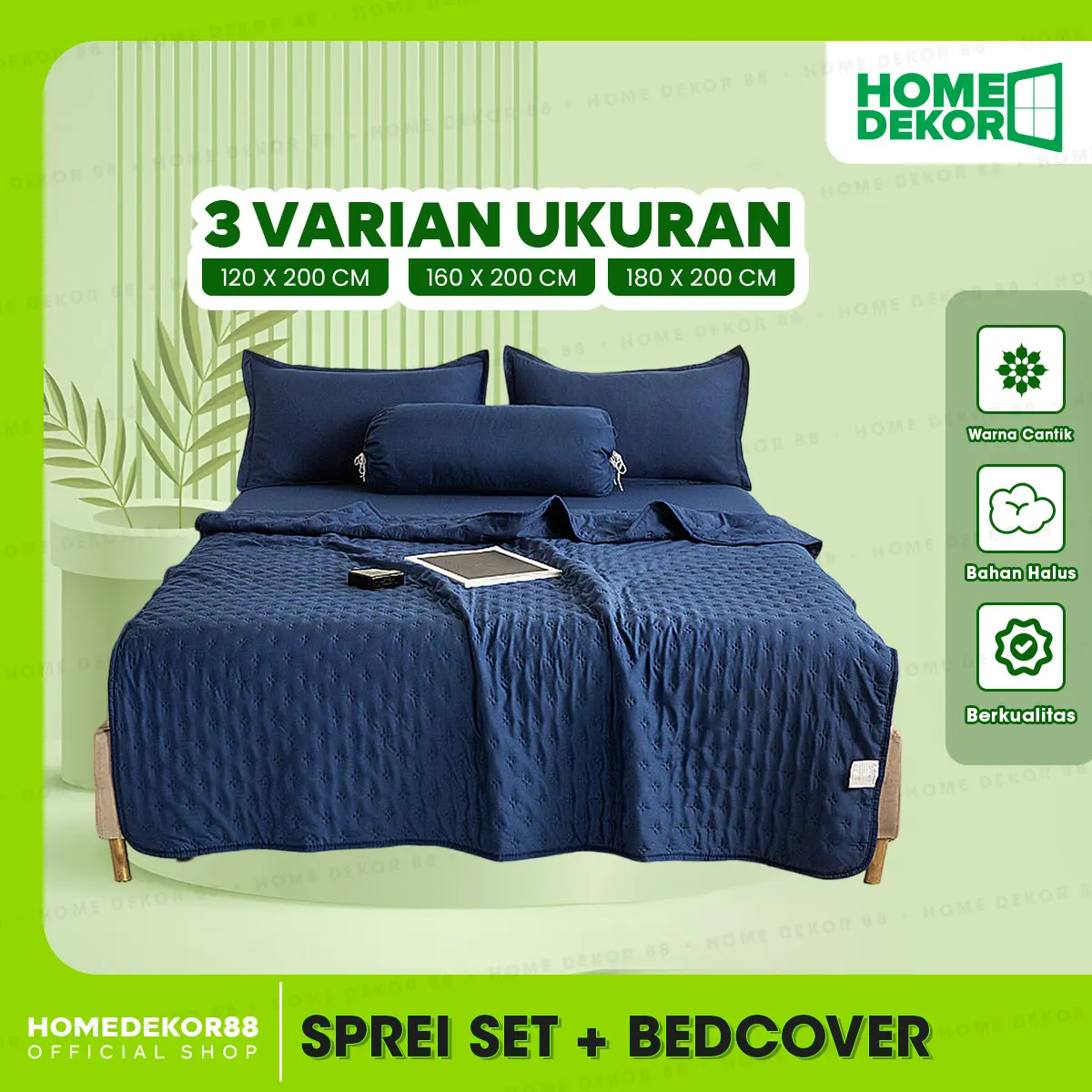 HOMEDEKOR - Bedcover Sprei Set Korea Style Sarung Bantal Guling Motif Polos Kain Microtex