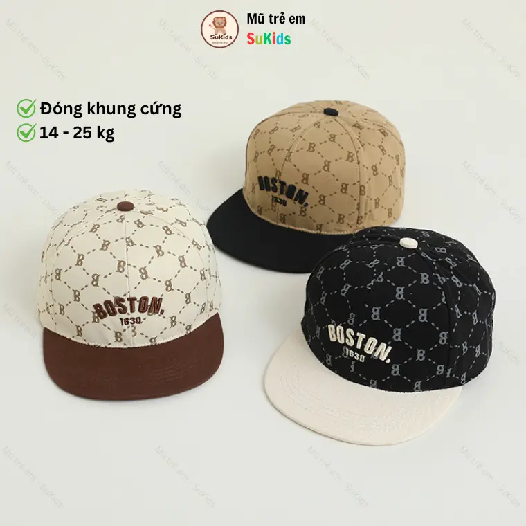Mũ nón lưỡi trai snapback chữ Boston cho bé trai từ 3 - 8 tuổi SuKids SK47 0