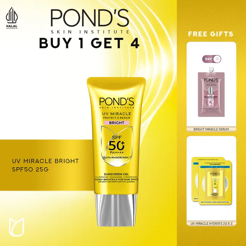[BUY 1 GET 4] Pond's UV Miracle Bright SPF50 25G FREE Serum Uclar + Sun Sachet x2 0